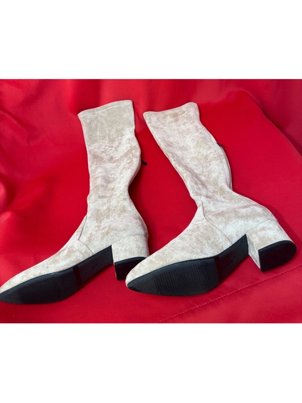 US 9 Sz 41 Boots Over Knee As Suede 2”Block Heel Almond Toe Shaft 23” Beige - Picture 10 of 15